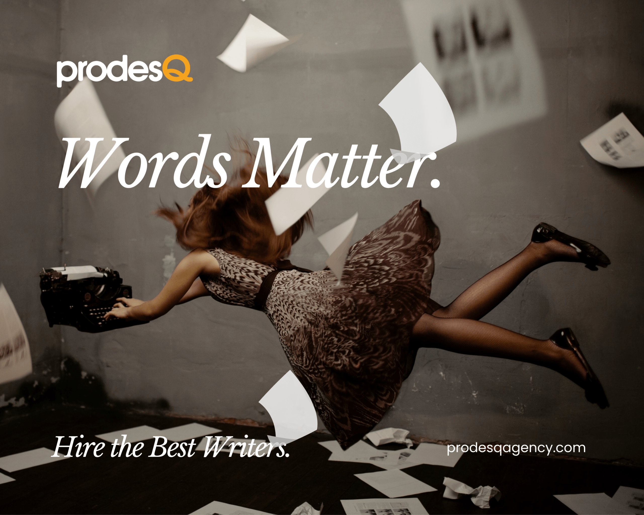 Image of woman writing with papers flying